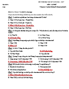 Đề thi học kỳ II môn Lịch sử Lớp 7 - Năm học 2016-2017 - Trường PTDTNT THCS huyện Duyên Hải